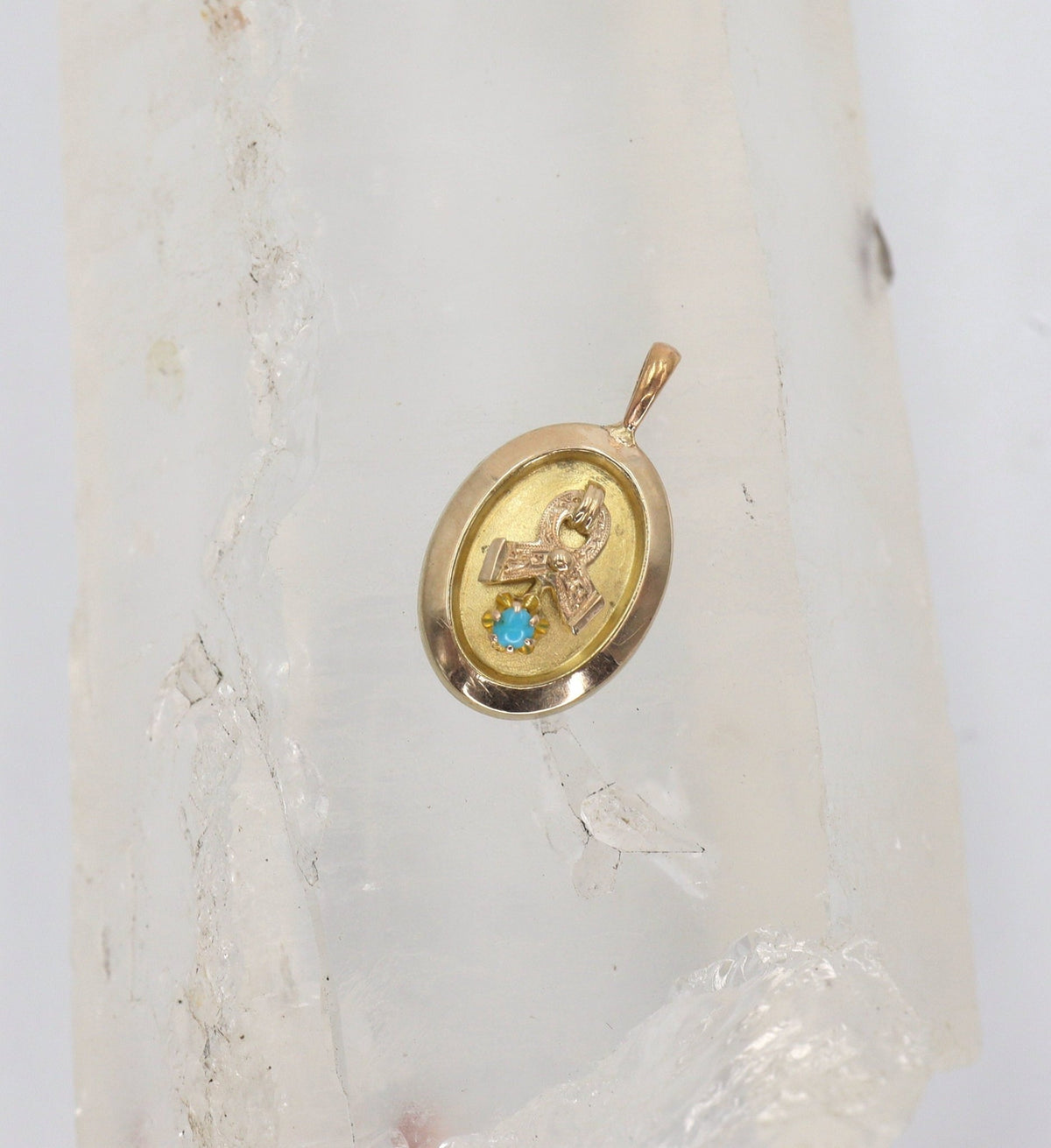 Victorian Turquoise Pendant with Ribbon in 14k Gold - Petra StarPendant