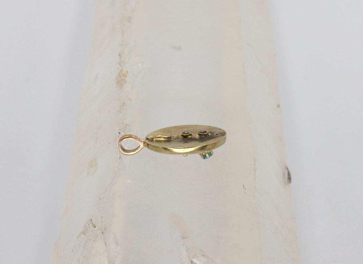 Victorian Turquoise Pendant with Ribbon in 14k Gold - Petra StarPendant