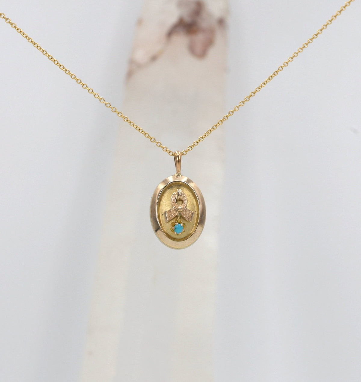Victorian Turquoise Pendant with Ribbon in 14k Gold - Petra StarPendant