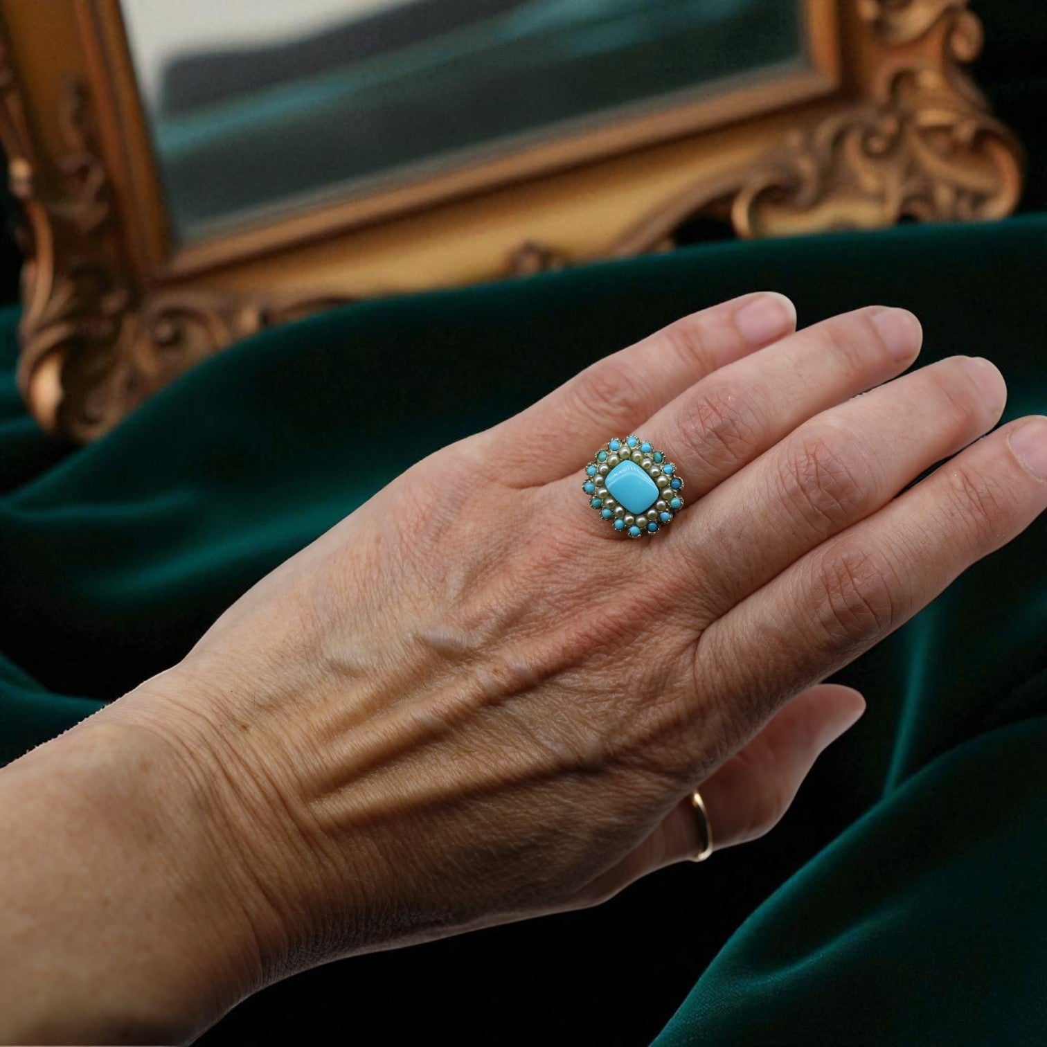 Victorian Turquoise Ring With Pearls - Petra Star