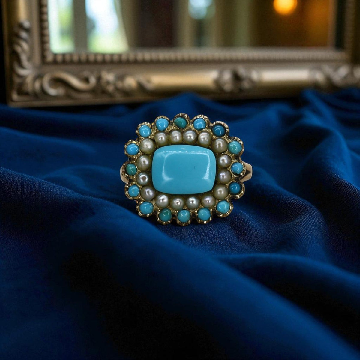 Victorian Turquoise Ring With Pearls - Petra Star