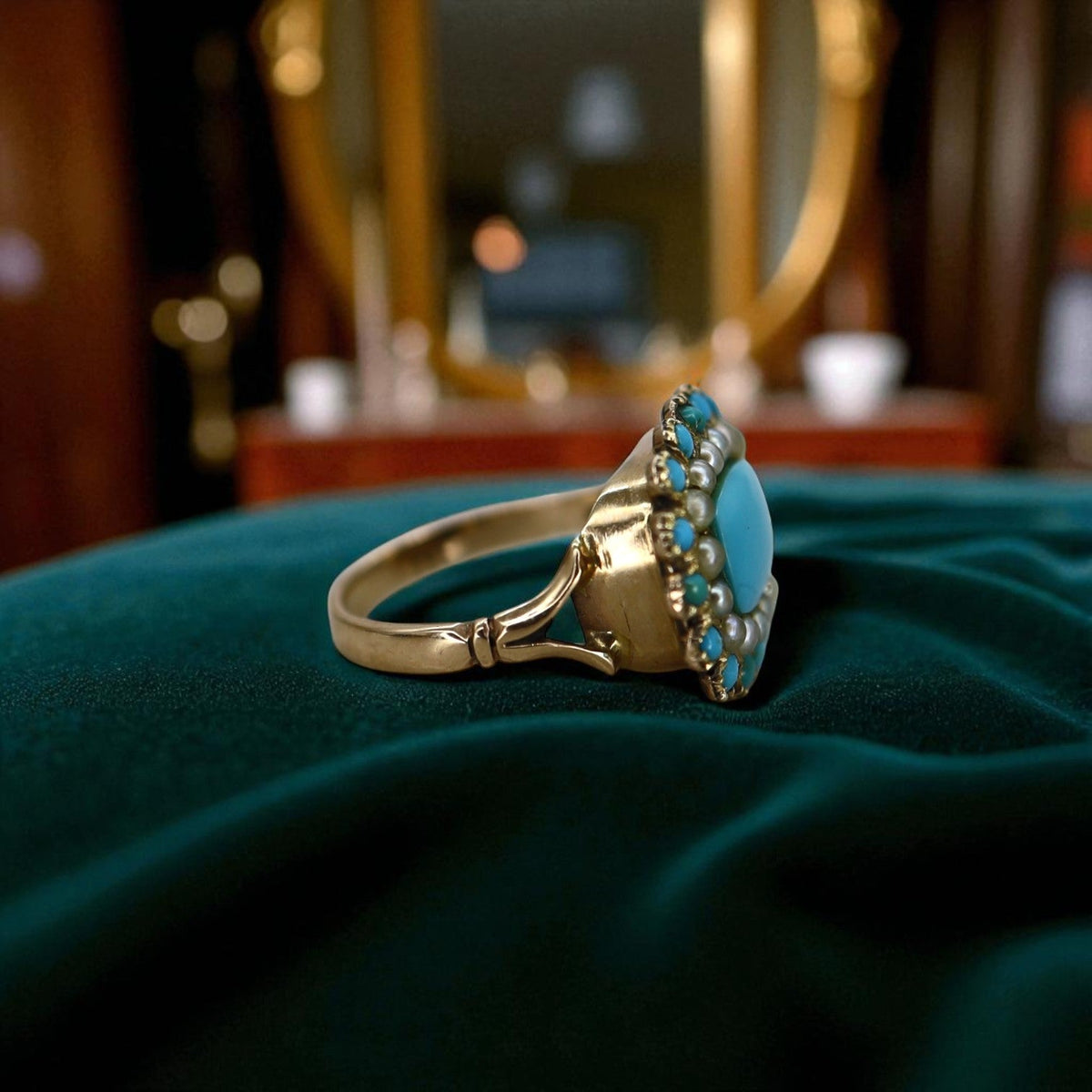 Victorian Turquoise Ring With Pearls - Petra Star