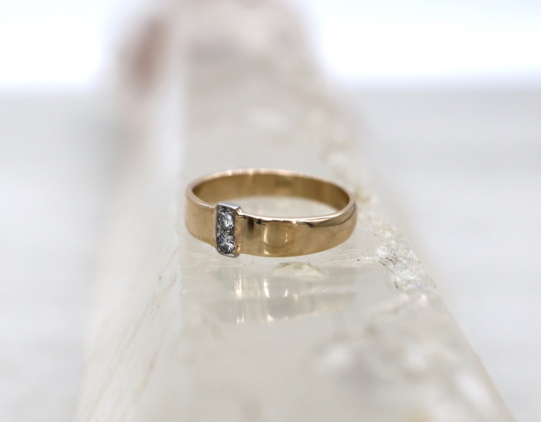 Vintage 14k Gold Diamond Pinky Ring 4MM Wide - Petra Star