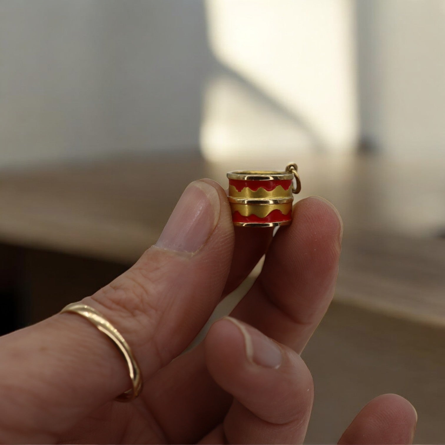 Vintage 14k Gold Drum Charm - Petra Star