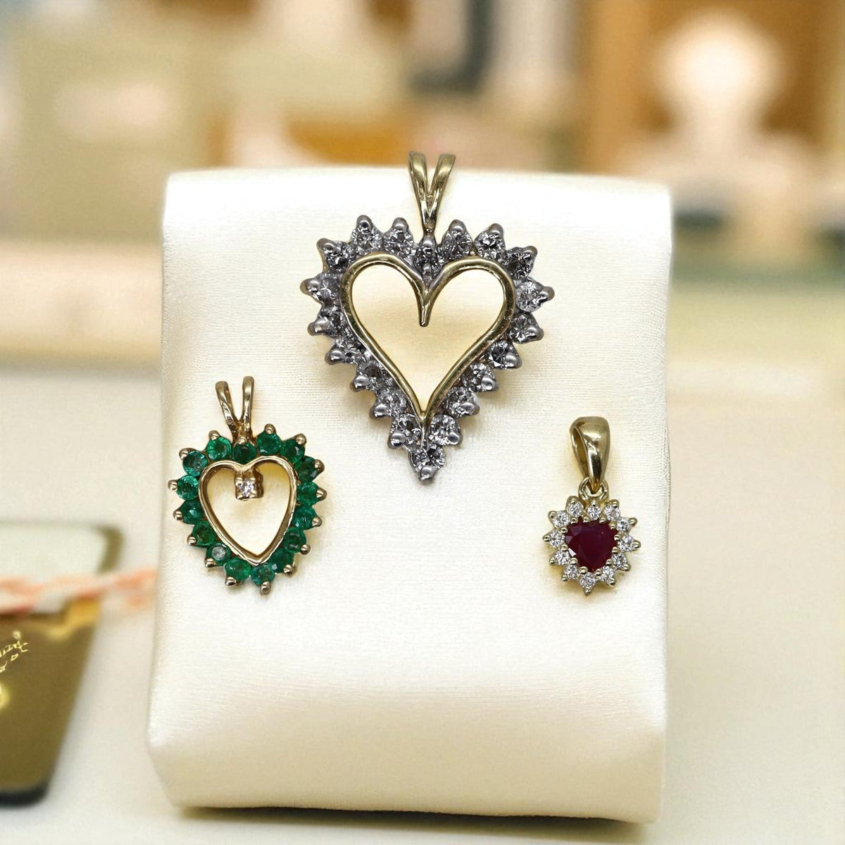Vintage 14k Gold Heart Pendant Collection—Diamond, Emerald & Ruby - Petra Star