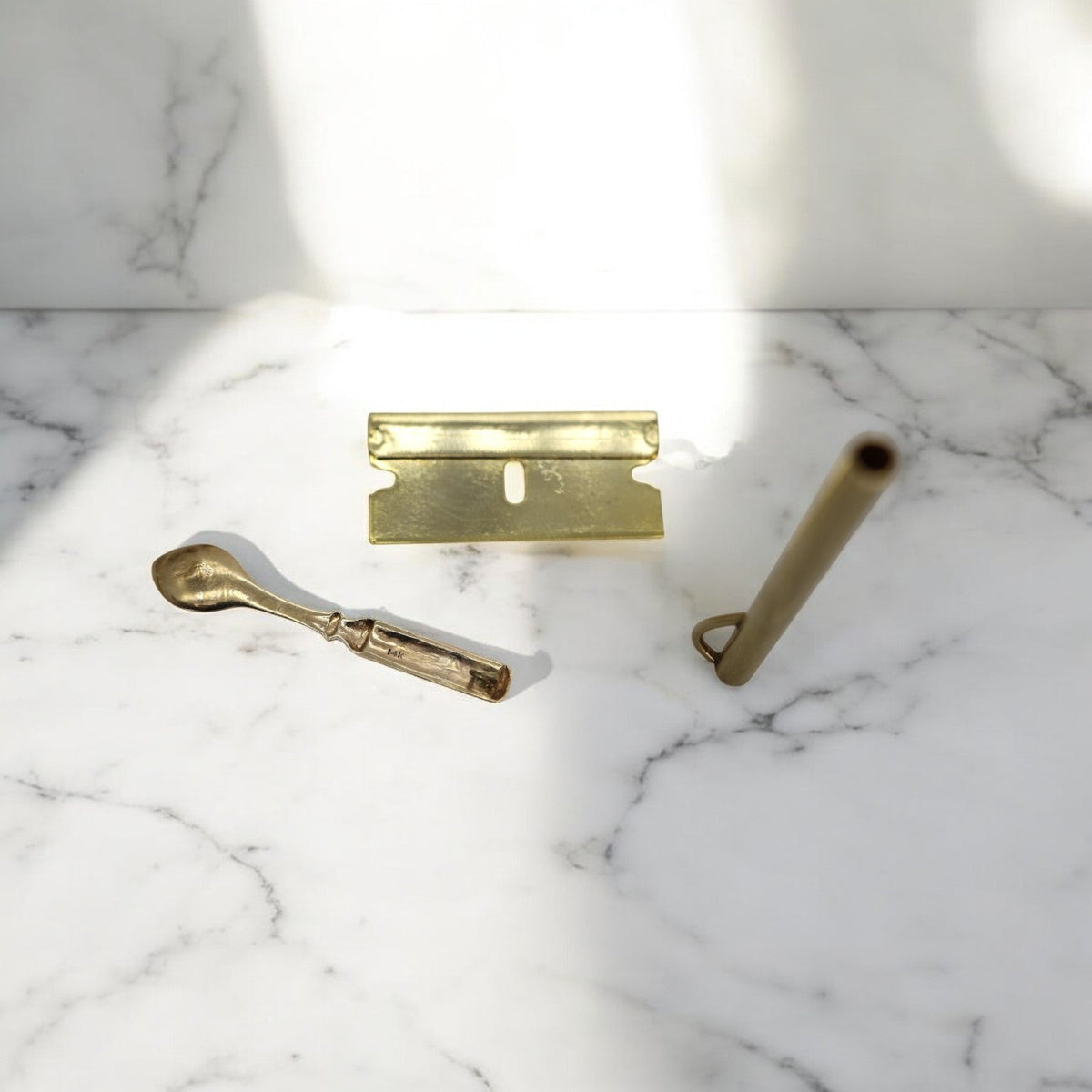 Vintage 14k Gold Mini Spoon, Razor & Straw Suite - Petra Star