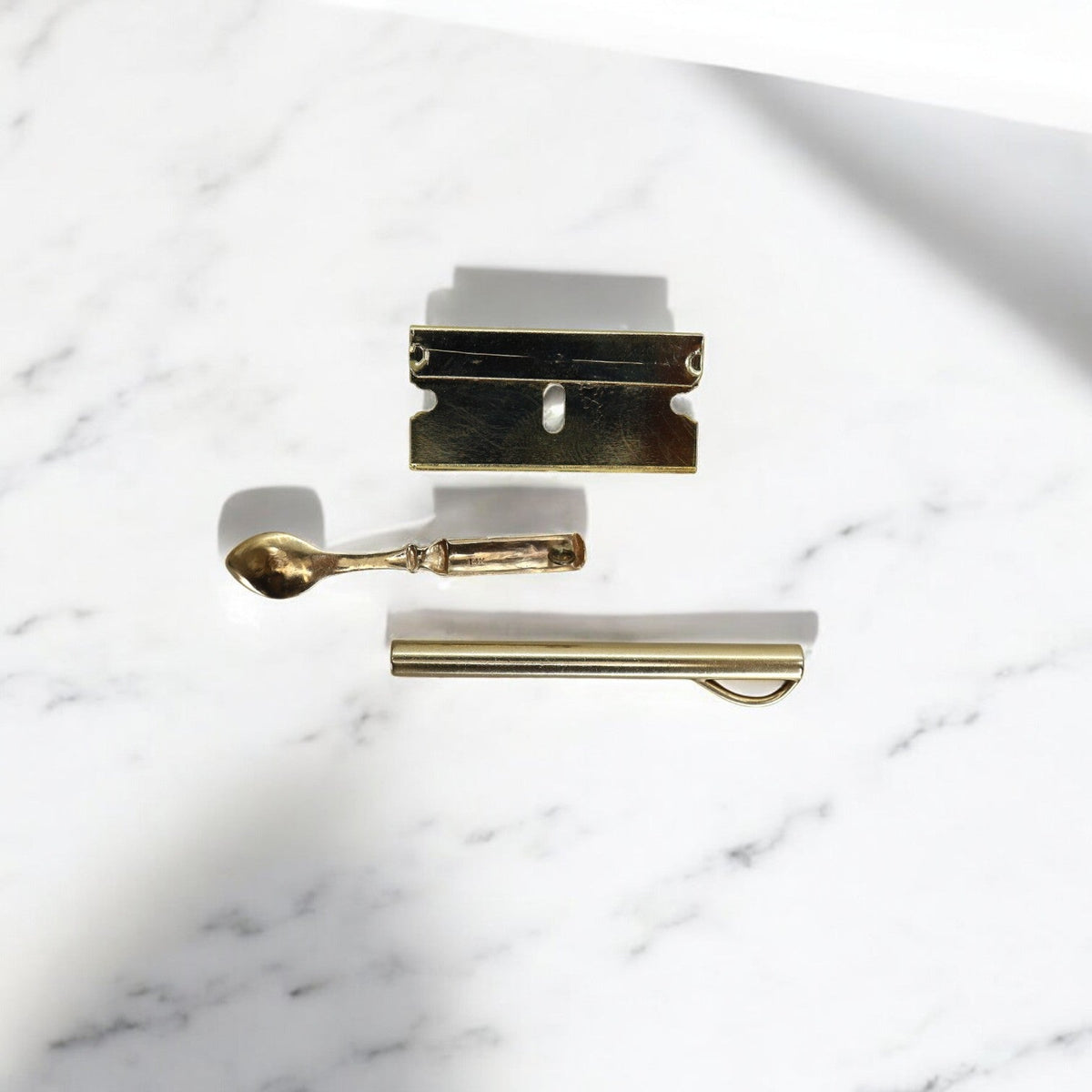 Vintage 14k Gold Mini Spoon, Razor & Straw Suite - Petra Star
