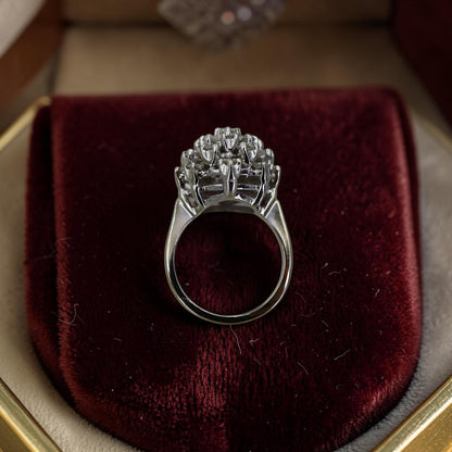 Mid-Century Diamond Cocktail Ring in 14K White Gold | 1.85 CTW Cluster Ring | Vintage Diamond Ring - Petra Star