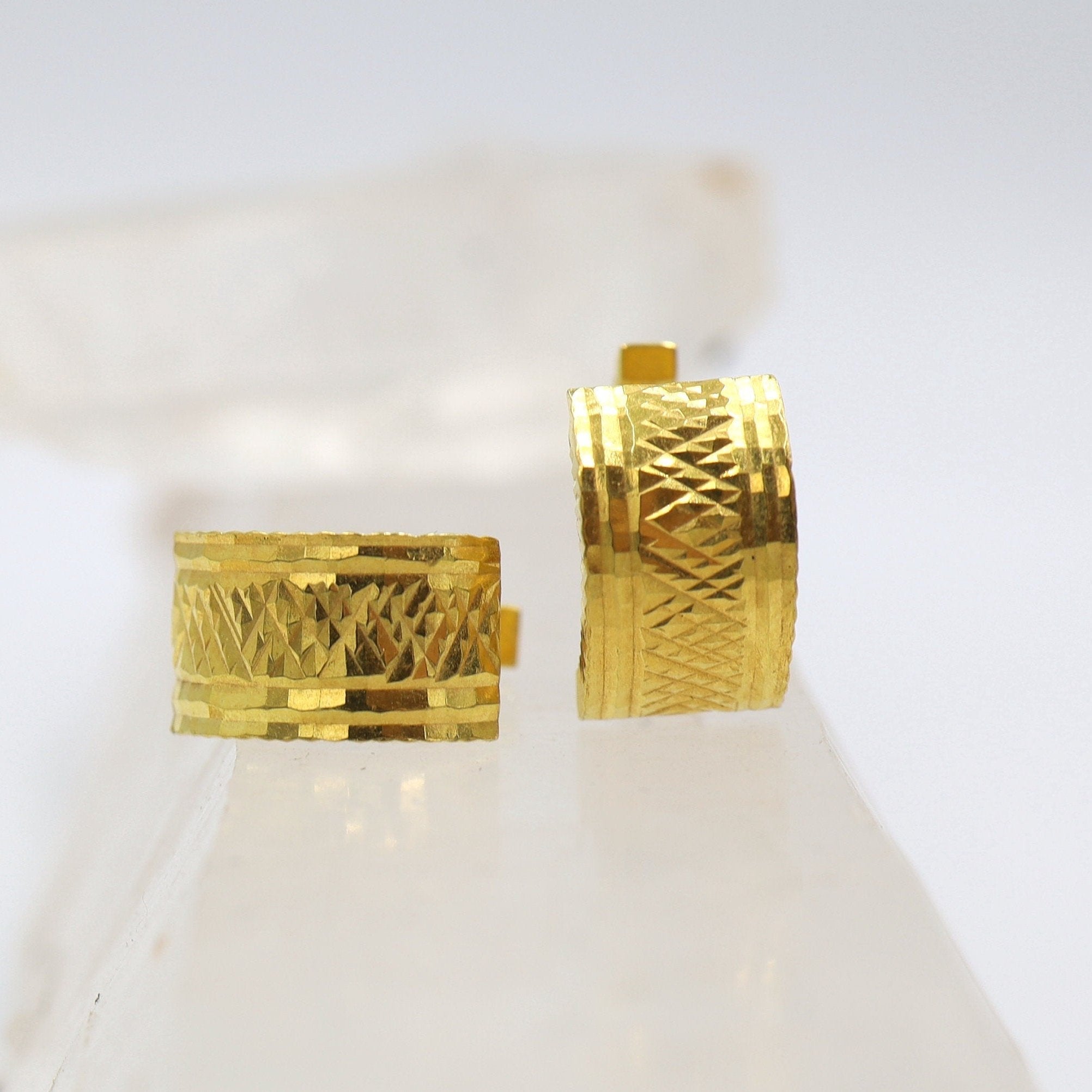 Vintage 22k Gold Huggie Hoops - Petra Star