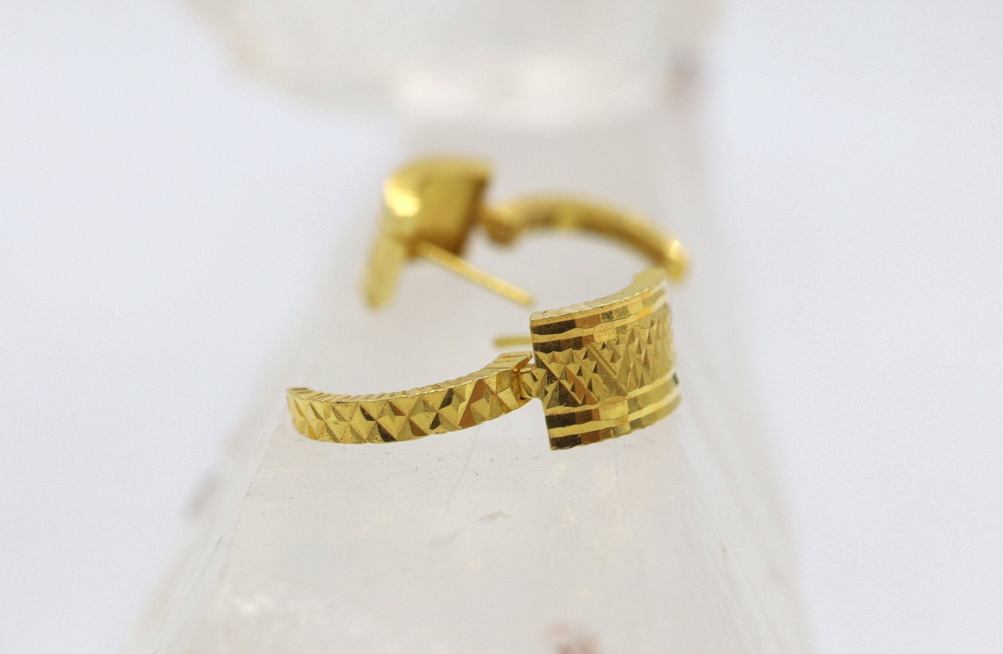 Vintage 22k Gold Huggie Hoops - Petra Star