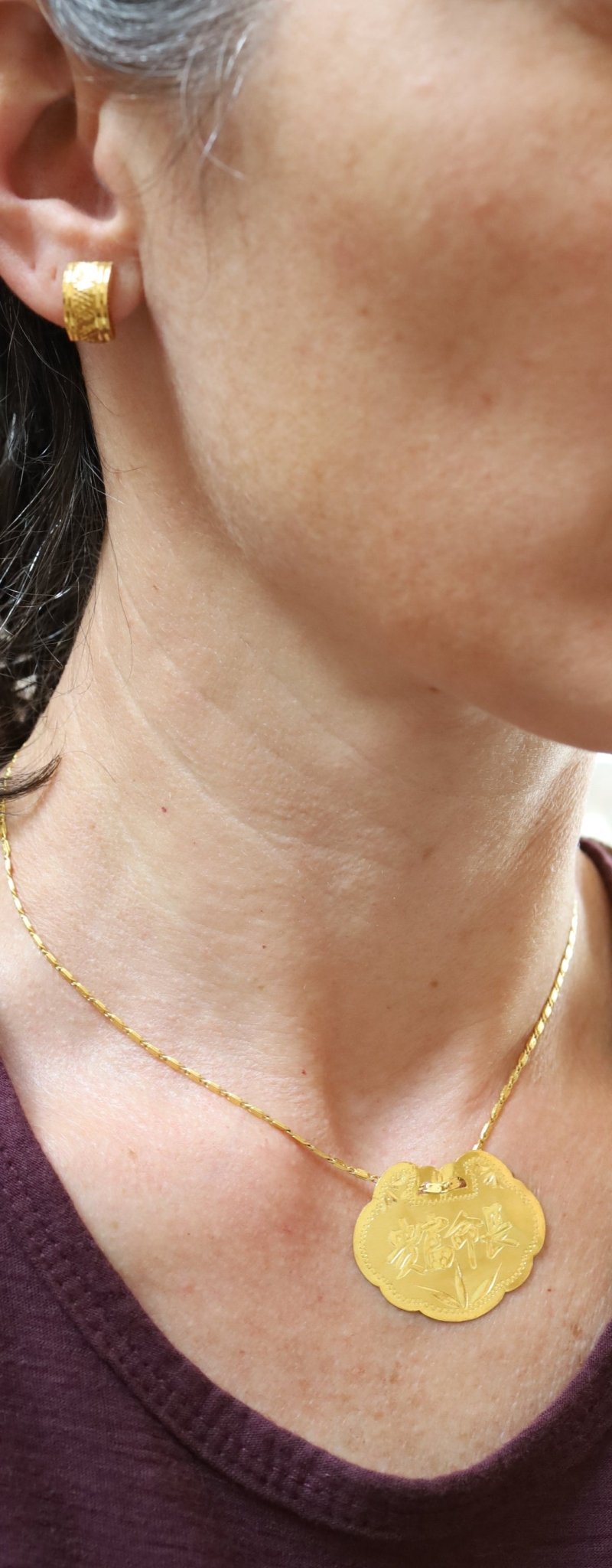 Vintage 22k Gold Huggie Hoops - Petra Star