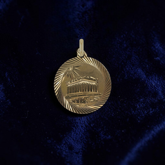 Vintage 1970s Acropolis Medallion Pendant | 14K Yellow Gold 585 Marked | Greek Disc Pendant | Petra Star - Petra Star