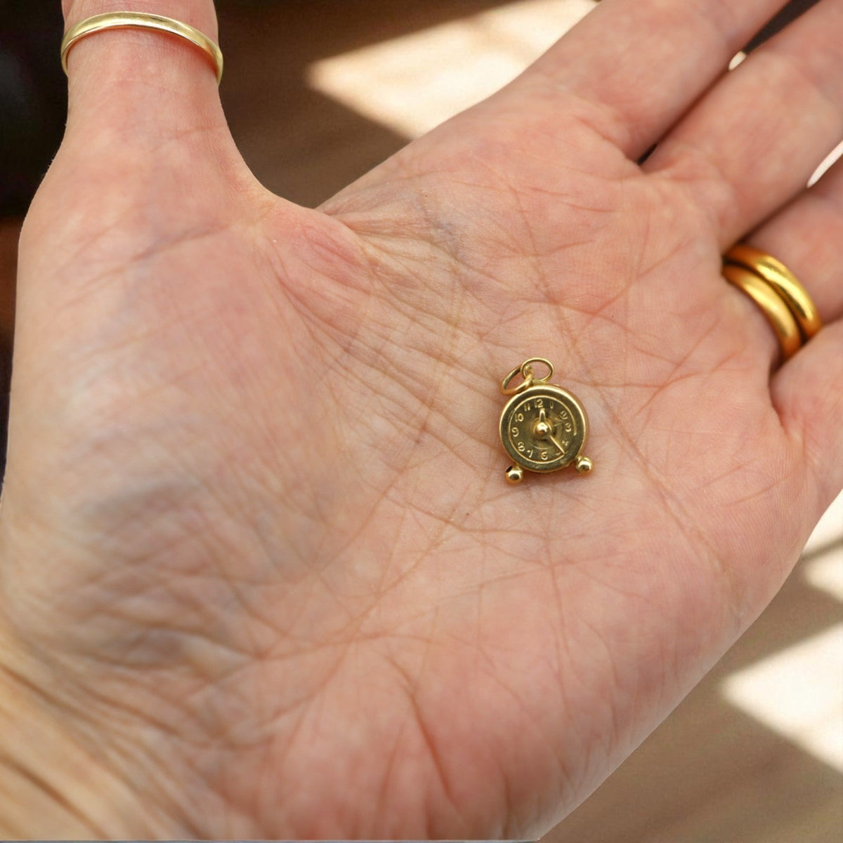 Vintage Alarm Clock Charm 14k - Petra Star
