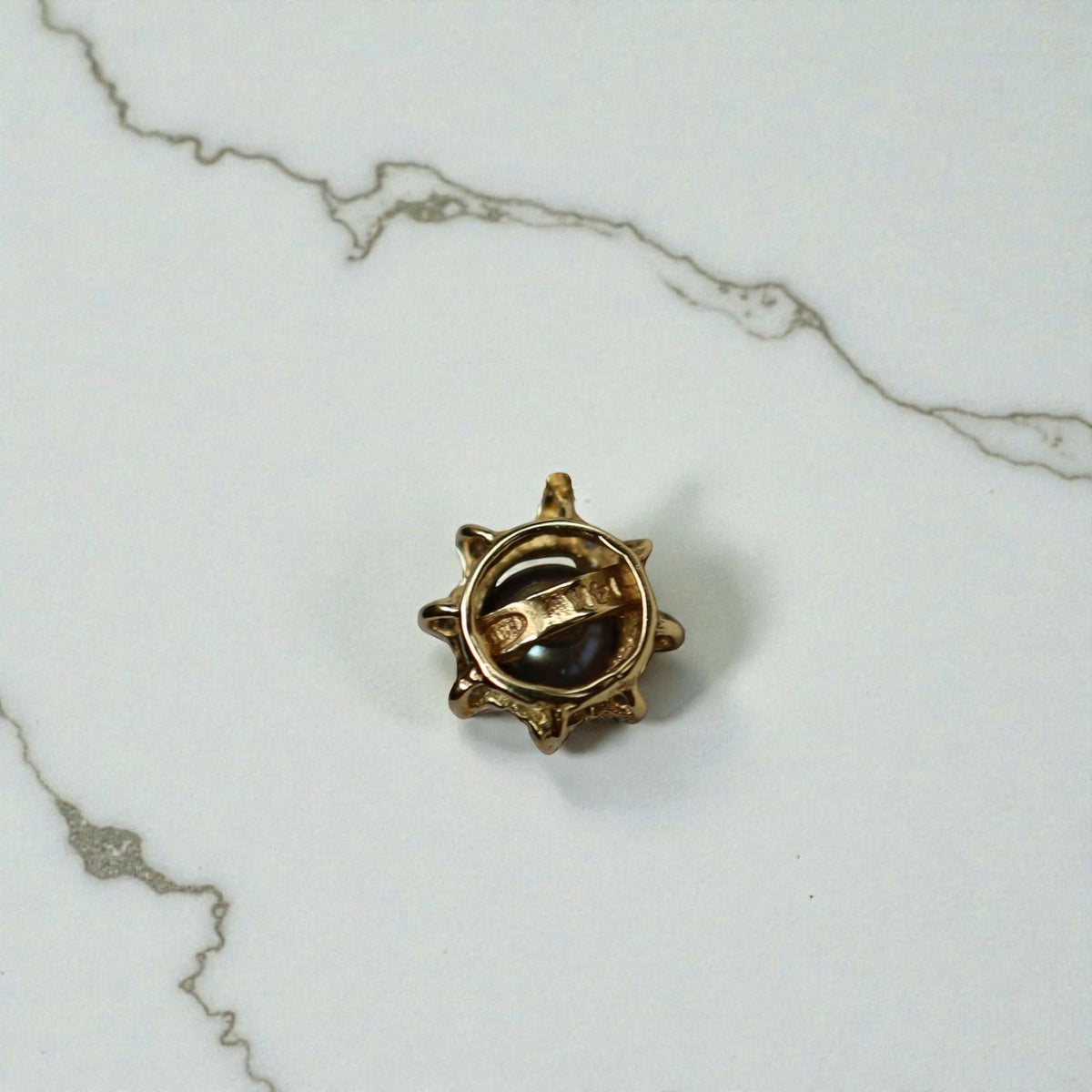 Vintage Black Pearl and Diamond Pendant – 14k Yellow Gold, 7mm Pearl - Petra Star
