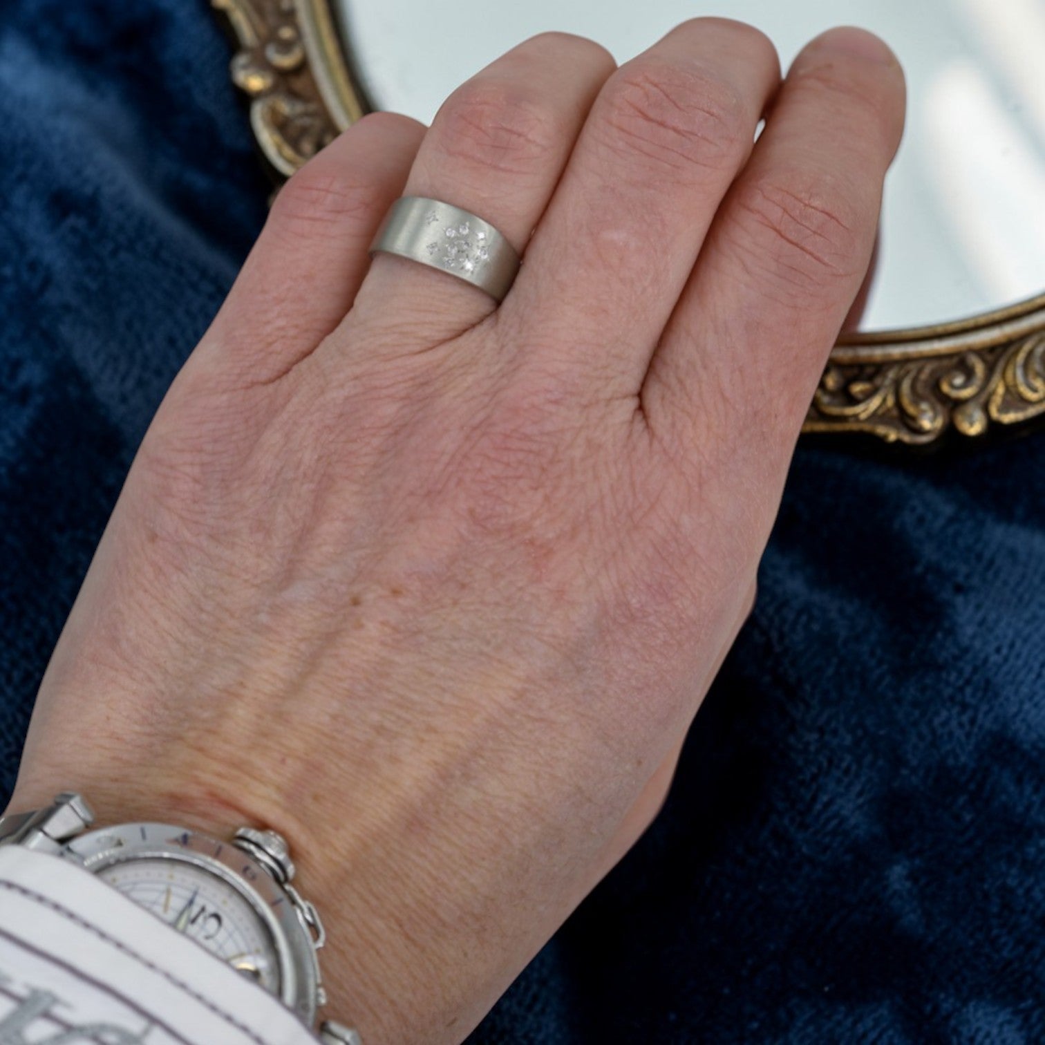 Vintage Cigar Band with Gypsy Set Diamonds in 14k White Gold - Petra Star
