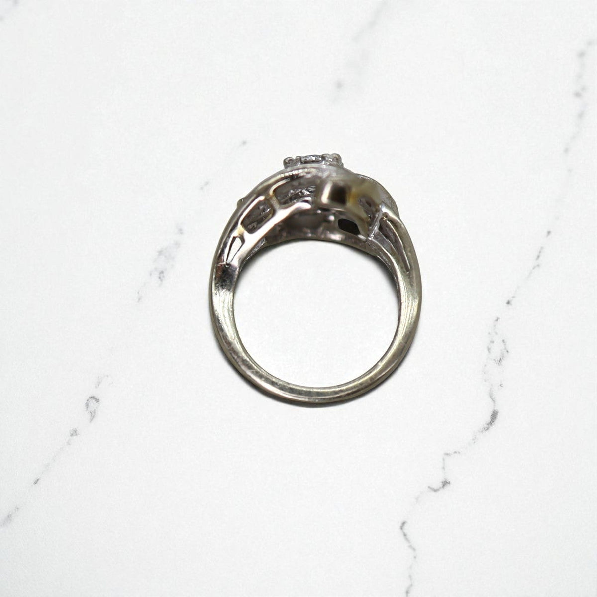 Vintage Diamond Retro Cocktail Ring – 14k White Gold Cluster Statement - Petra Star