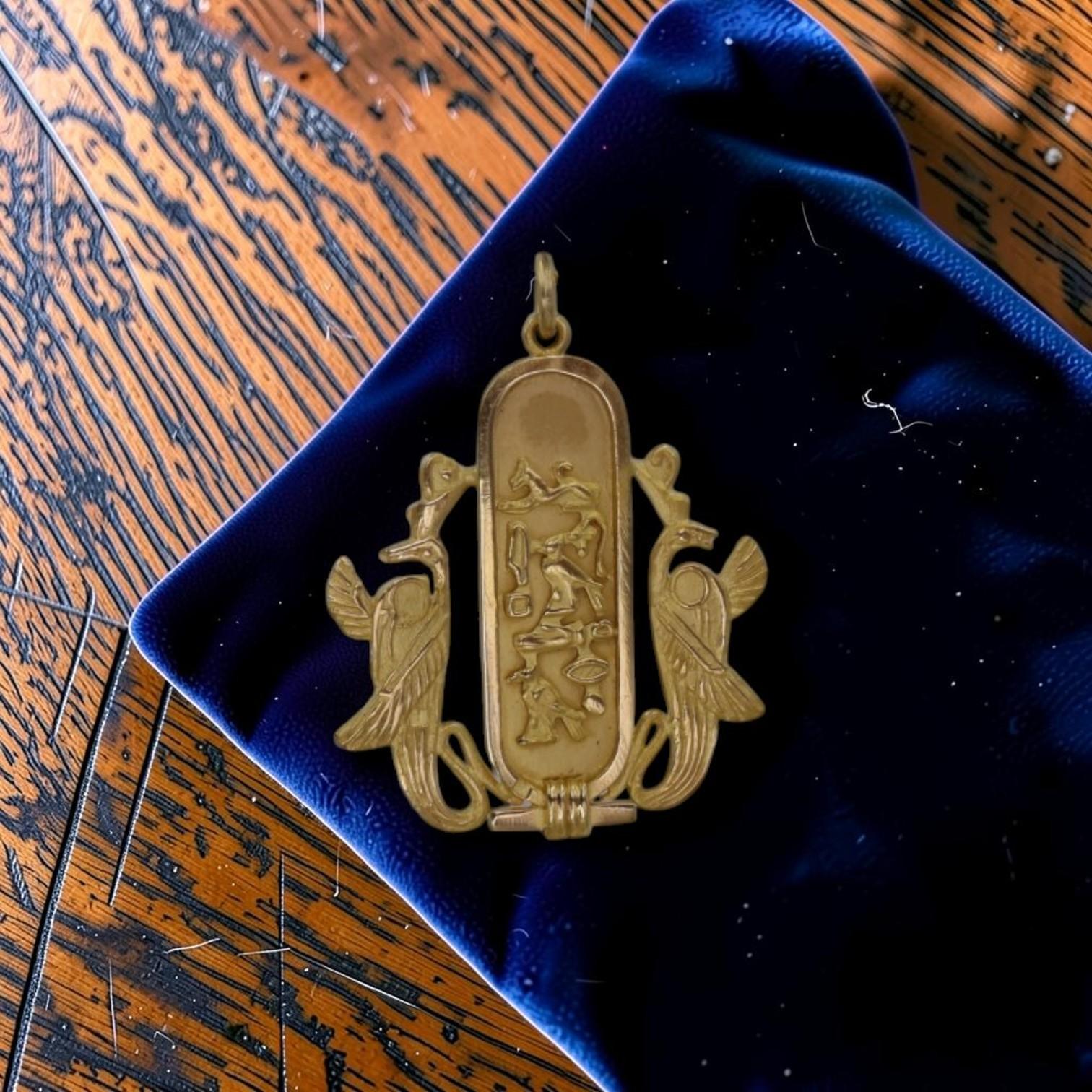 Vintage Egyptian Cartouche Pendant 20k Gold - Petra Star