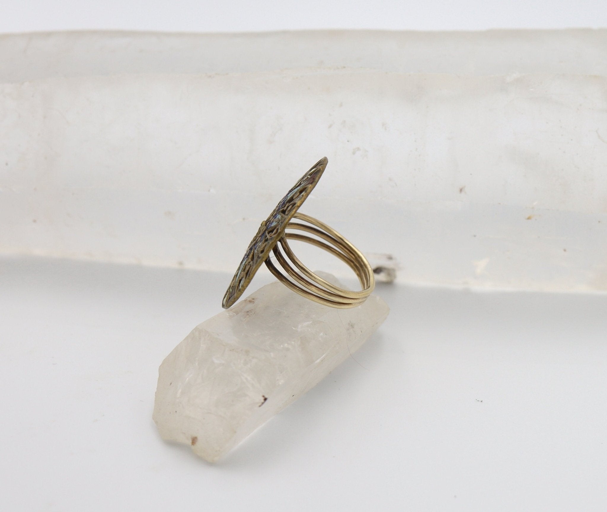 Vintage Enamel Ring with 14k Yellow Gold Band and Base Metal Top - Petra Star