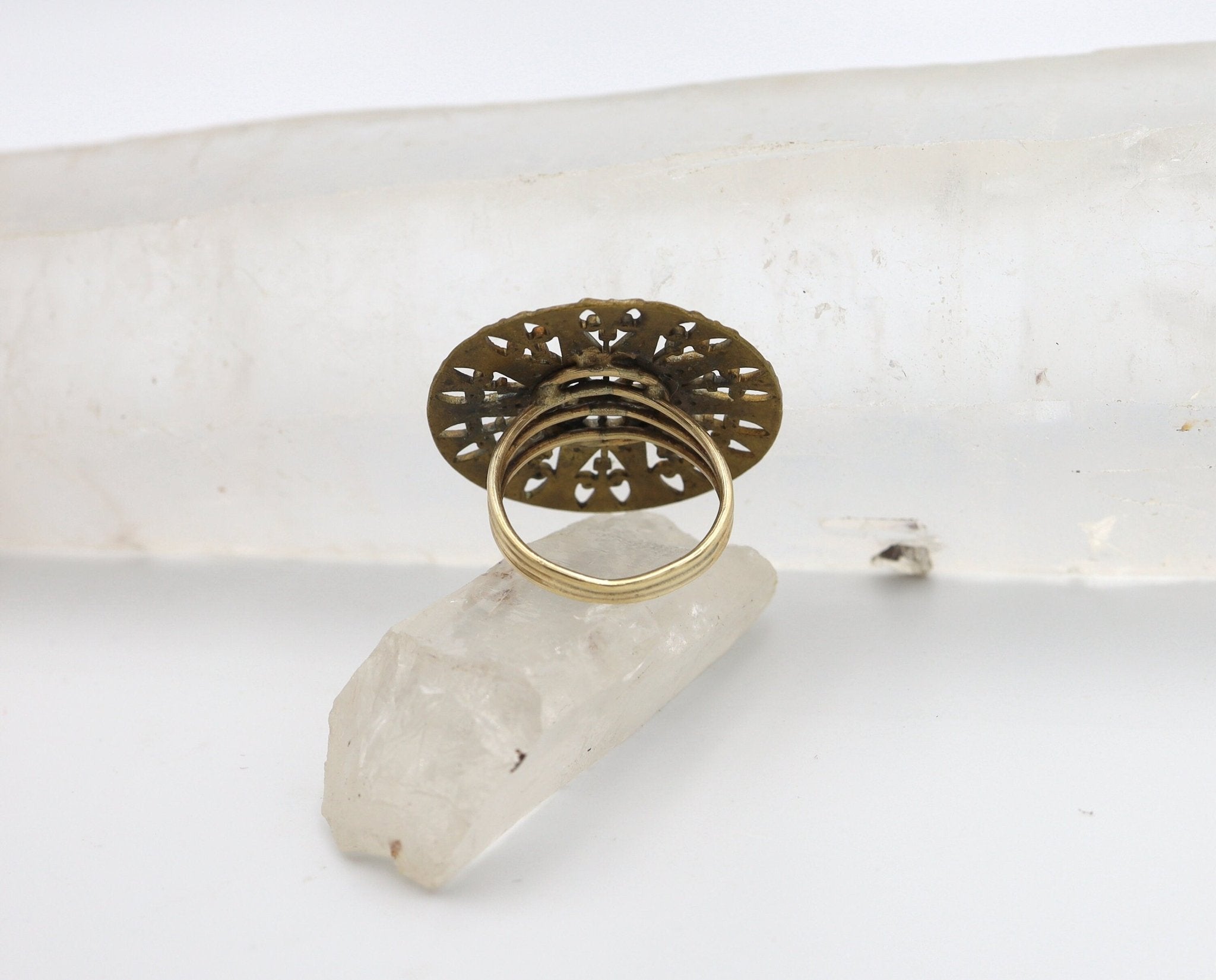 Vintage Enamel Ring with 14k Yellow Gold Band and Base Metal Top - Petra Star