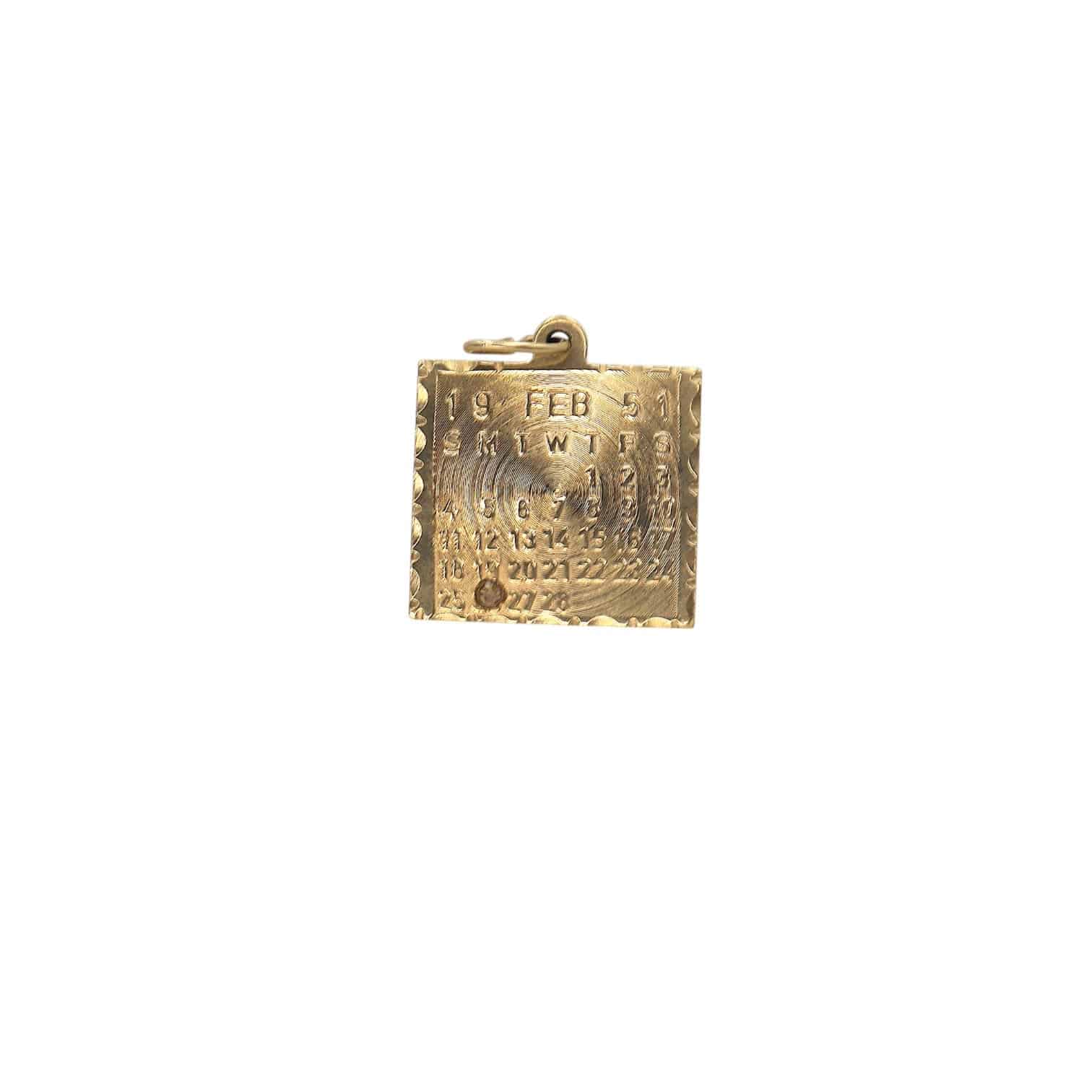 Vintage February Calendar Charm in 14k Gold Marked February 26 1951 - Petra Star