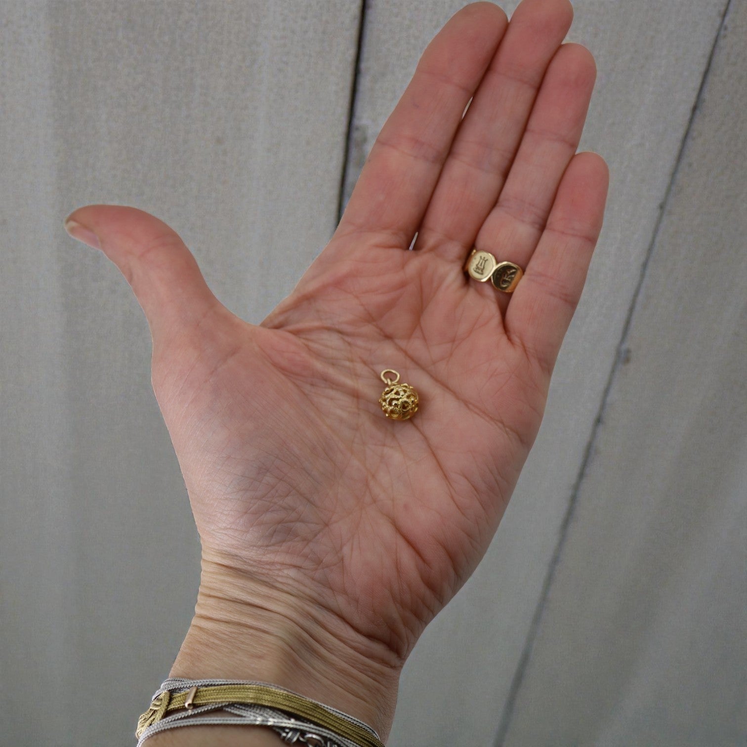 Vintage Filigree Ball Charm in 14k Yellow Gold - Petra Star