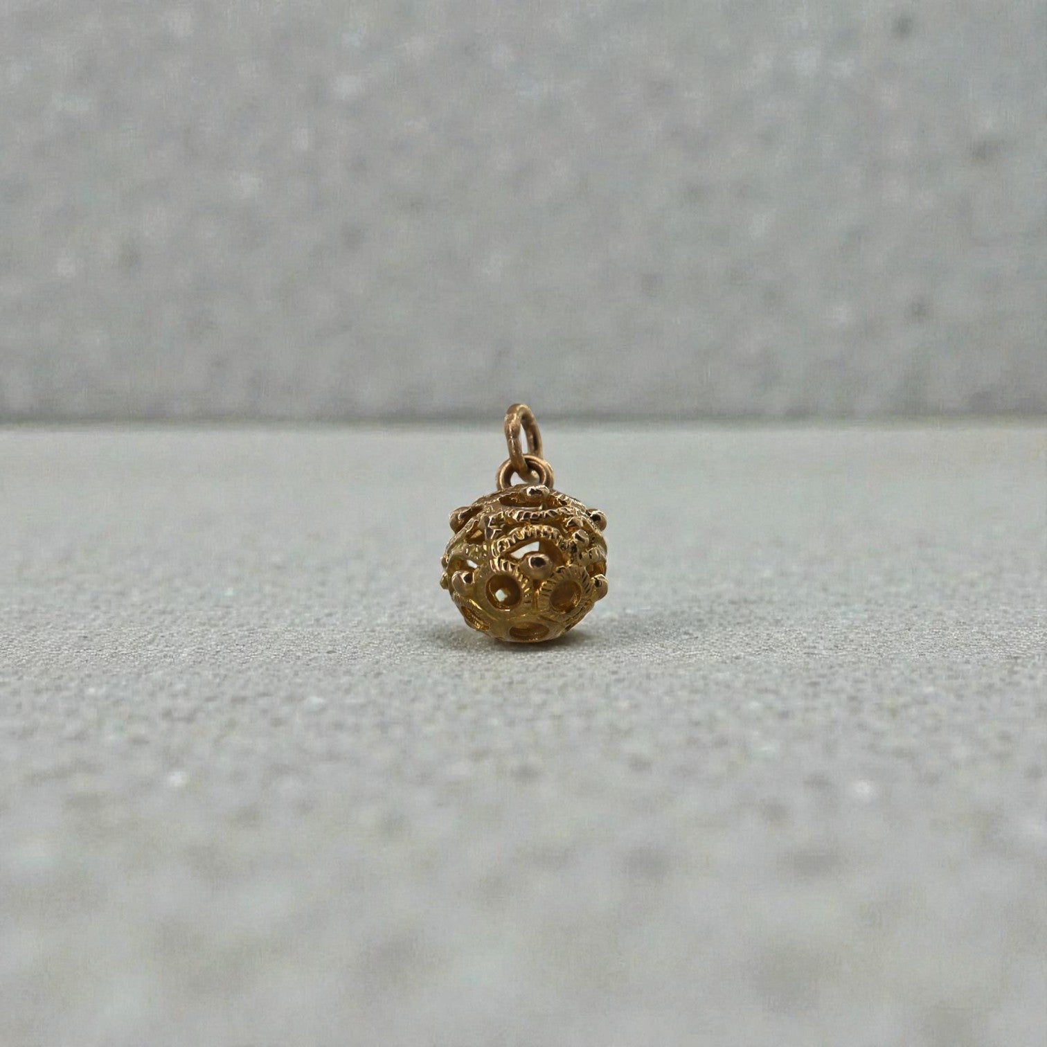 Vintage Filigree Ball Charm in 14k Yellow Gold - Petra Star