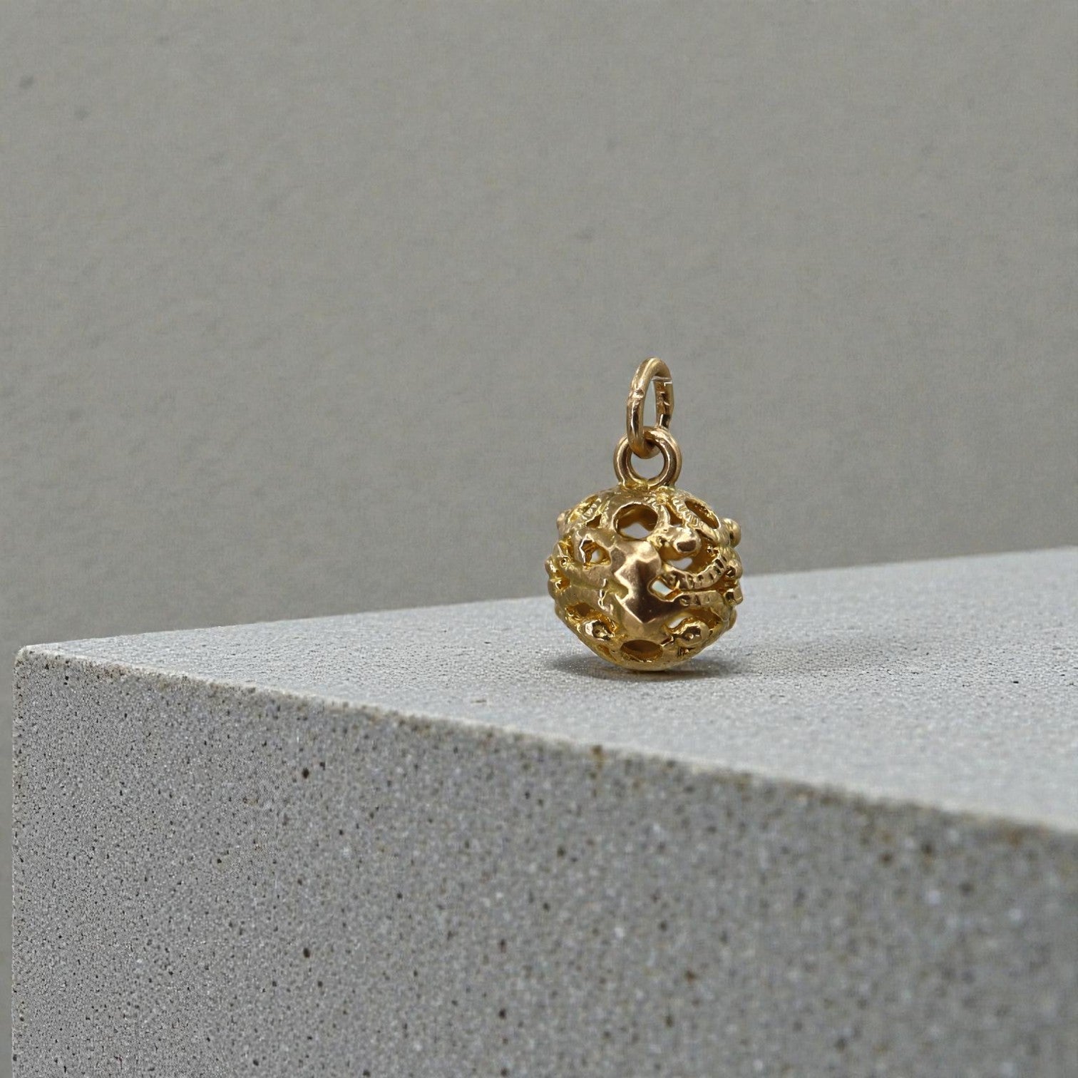 Vintage Filigree Ball Charm in 14k Yellow Gold - Petra Star