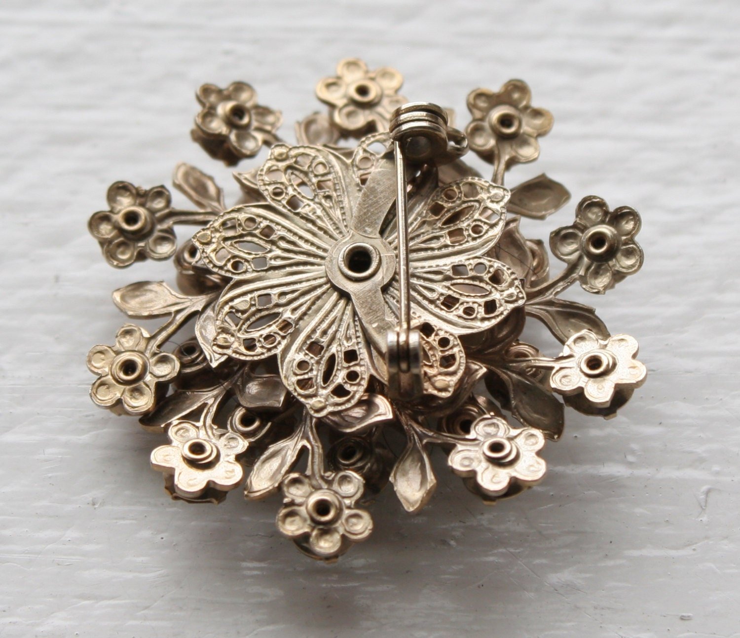 Vintage Gold-Tone Miriam Haskell-Style Costume Jewelry Brooch Pin - Petra Star