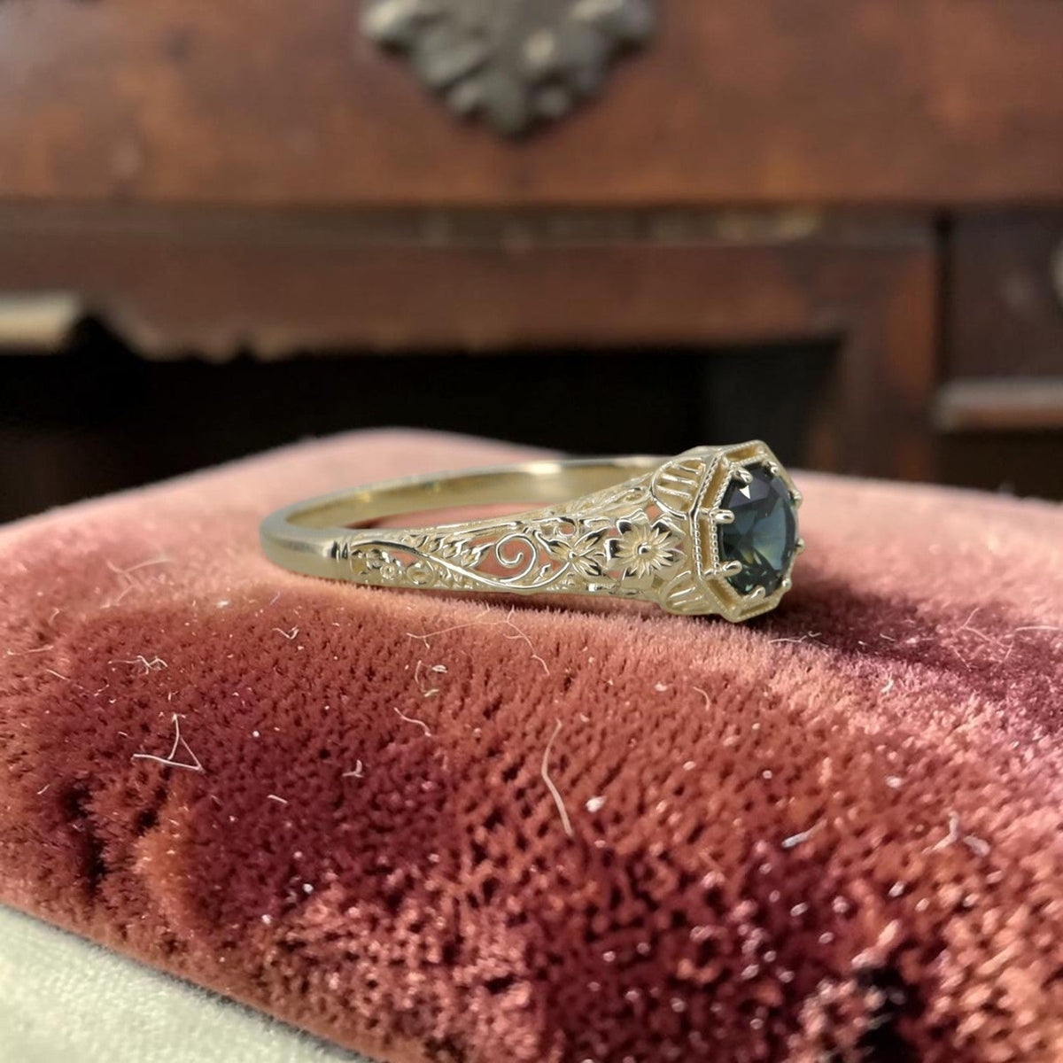 Vintage Inspired Cherry Blossom Semi-Mount Ring 14k Gold | Round 4.6–5mm Center Stone | Engagement Ring | Petra Star - Petra Star