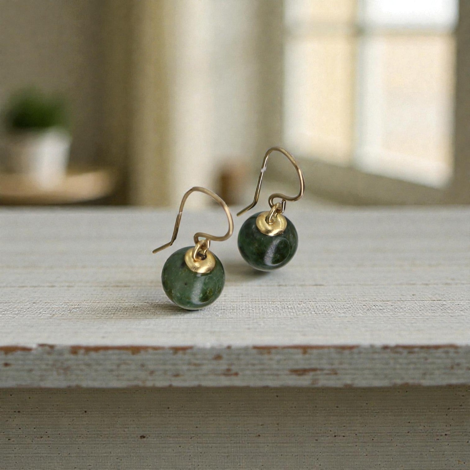 Vintage Jade & 14k Gold Drop Earrings - Petra Star