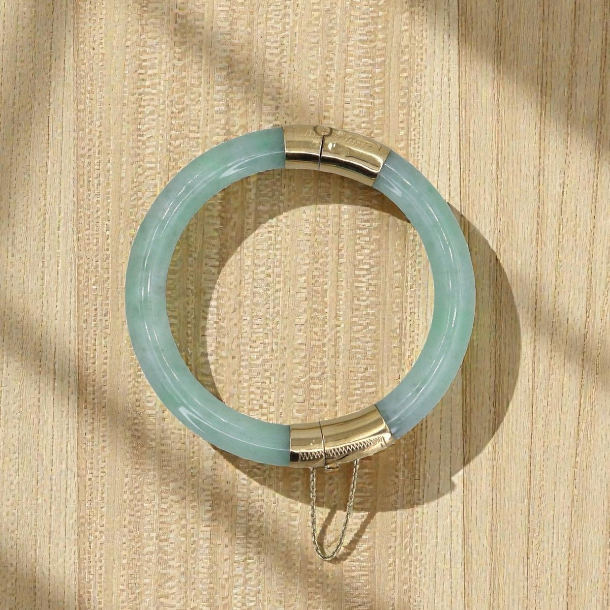 Vintage Jade & 14k Gold Hinged Bangle Bracelet - Petra Star
