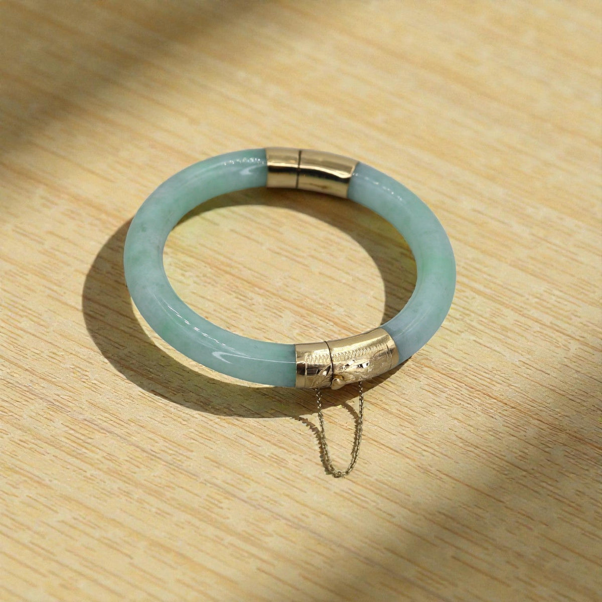 Vintage Jade & 14k Gold Hinged Bangle Bracelet - Petra Star