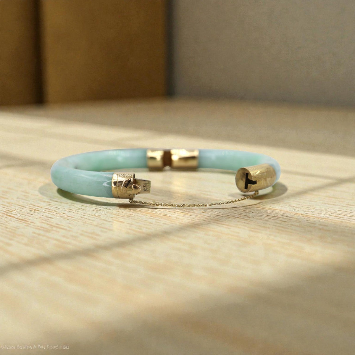 Vintage Jade & 14k Gold Hinged Bangle Bracelet - Petra Star