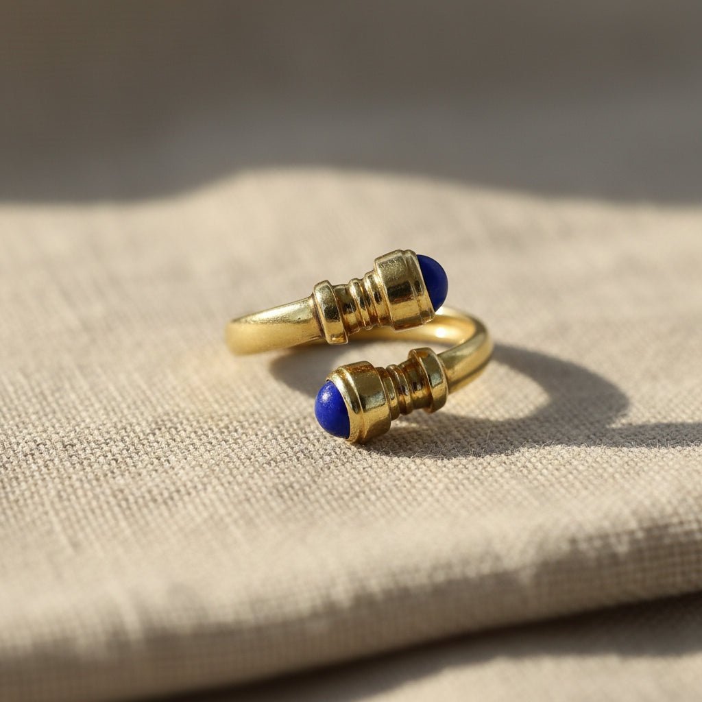 Vintage Lapis Bypass Ring 14k Yellow Gold - Petra Star