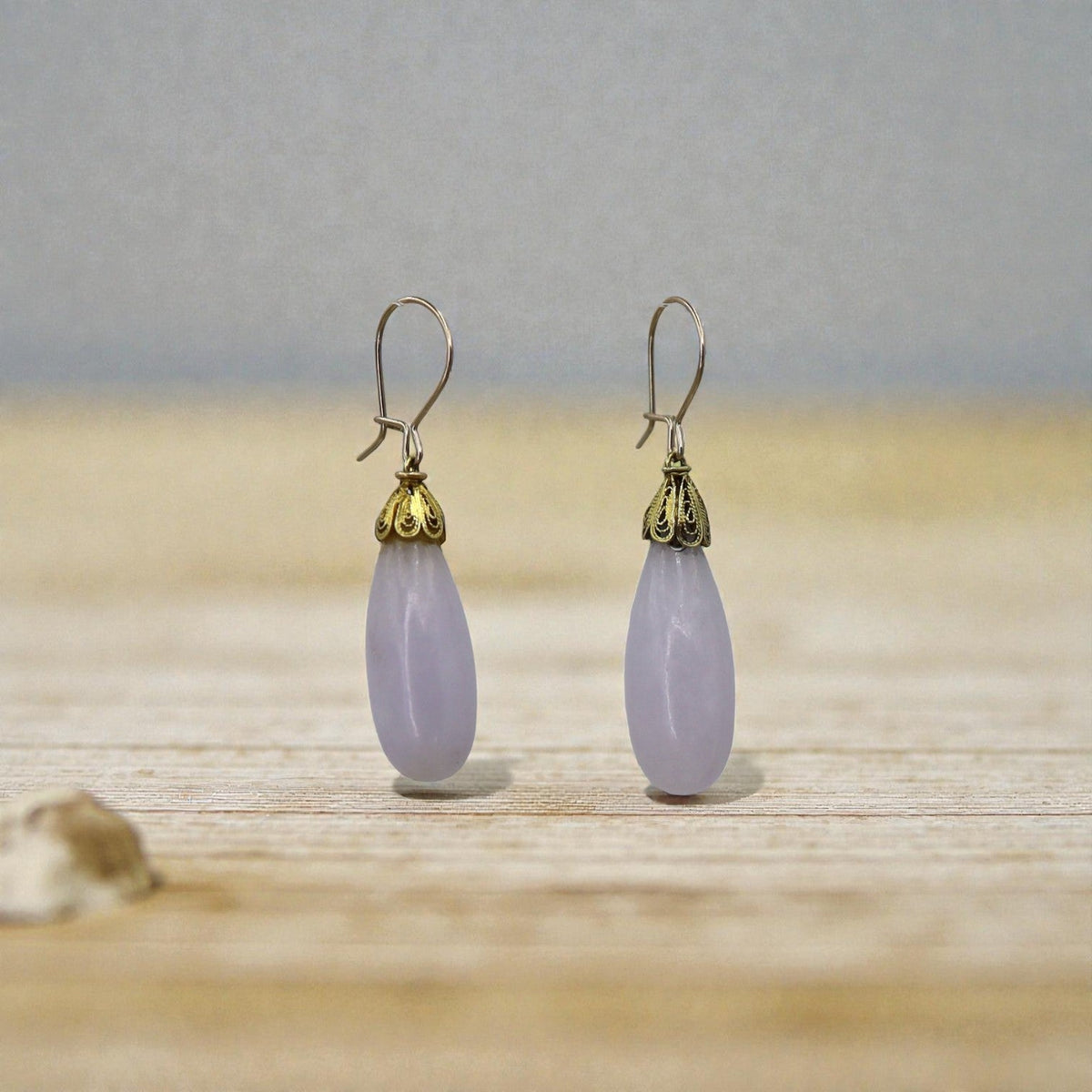 Vintage Lavender Jade Drop Earrings in 14k Yellow Gold - Petra Star