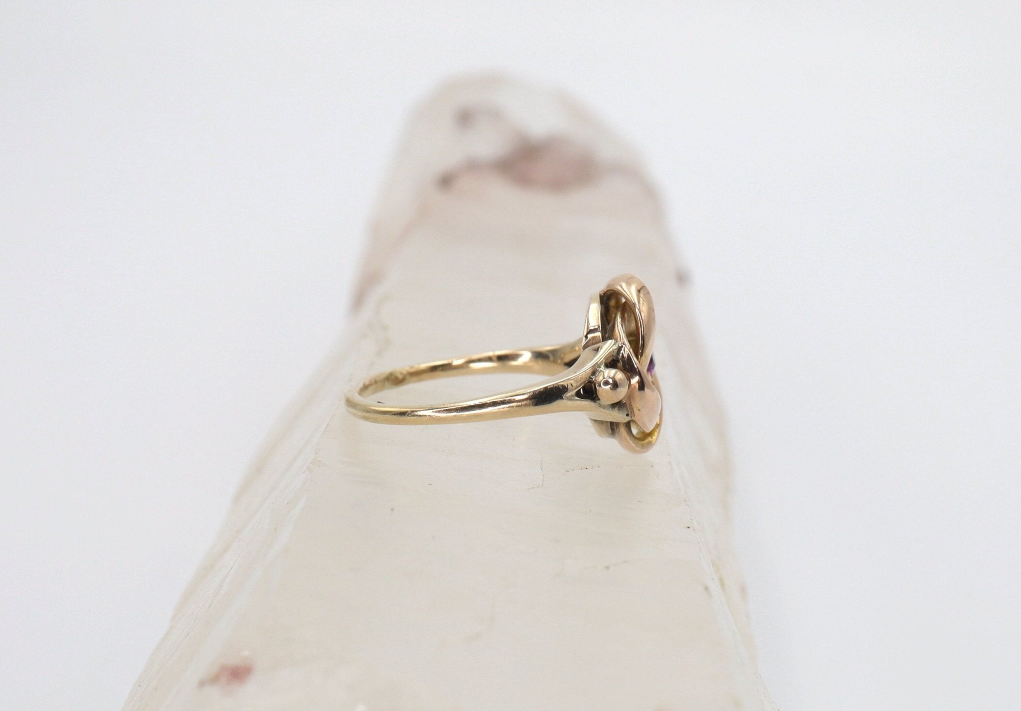 Vintage Love Knot Ring—14k Gold with Ruby - Petra Star