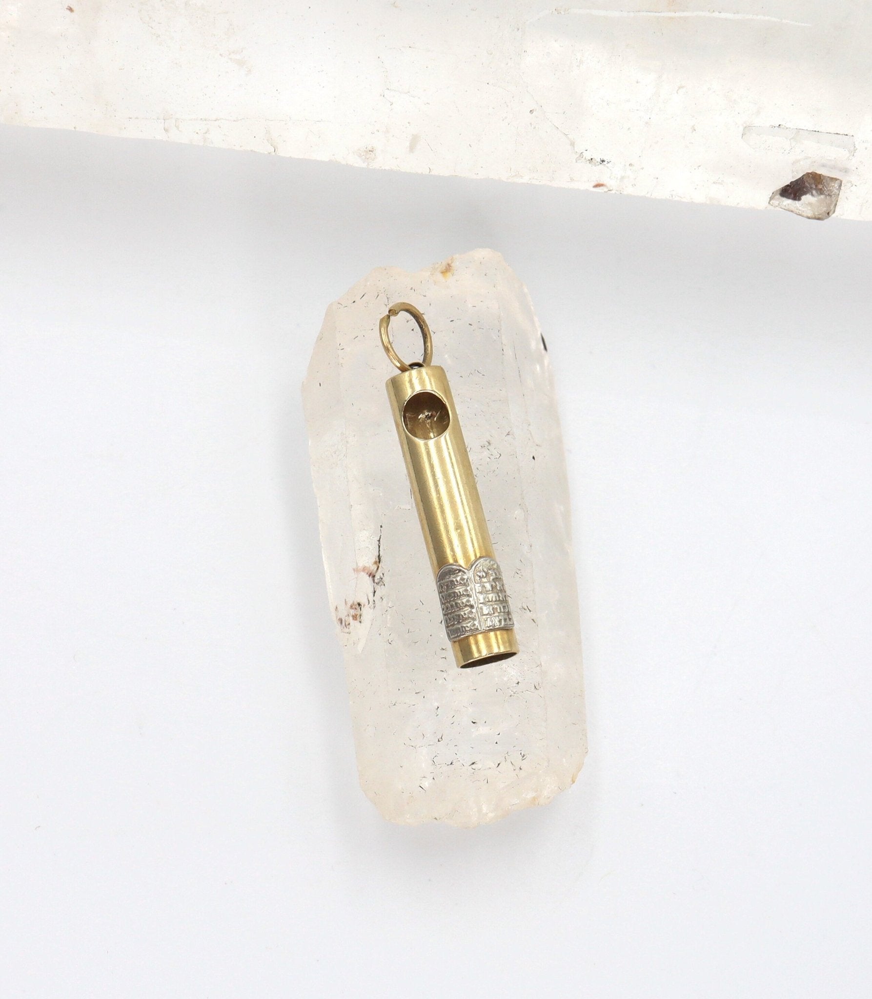 Vintage Mezuzah Charm with 14k White Gold Torah Scroll - Petra Star