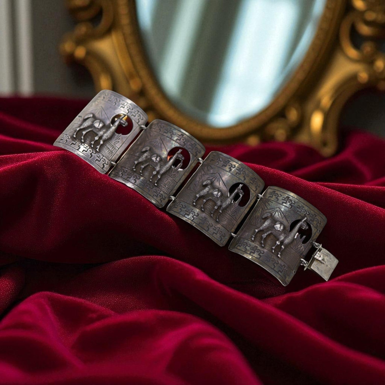 Vintage Peruvian 900 Silver Llama Story-Panel Bracelet — Andean Artisan Craftsmanship - Petra Star