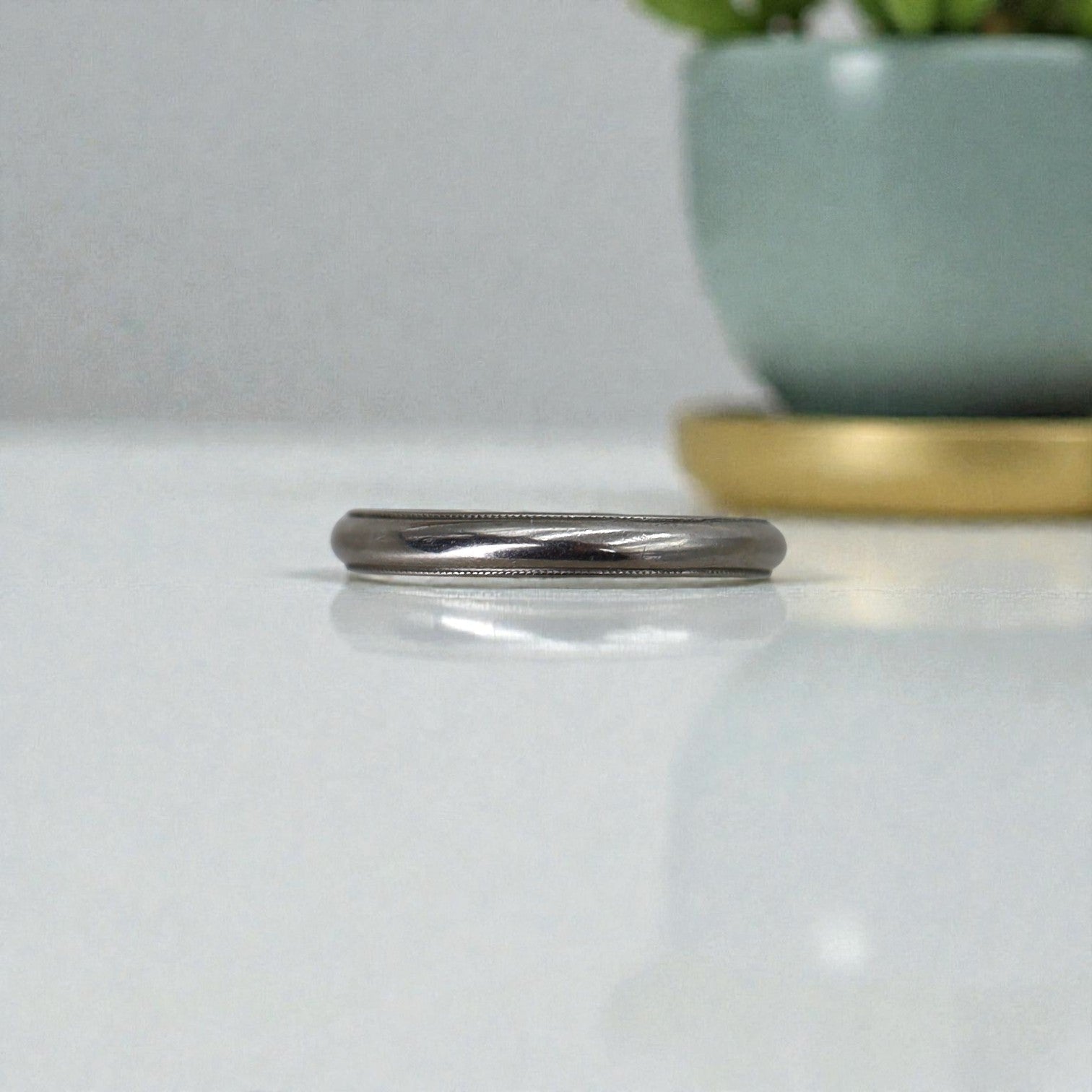 Vintage Platinum Band with Milgrain Edge 2.5MM Wide - Petra Star