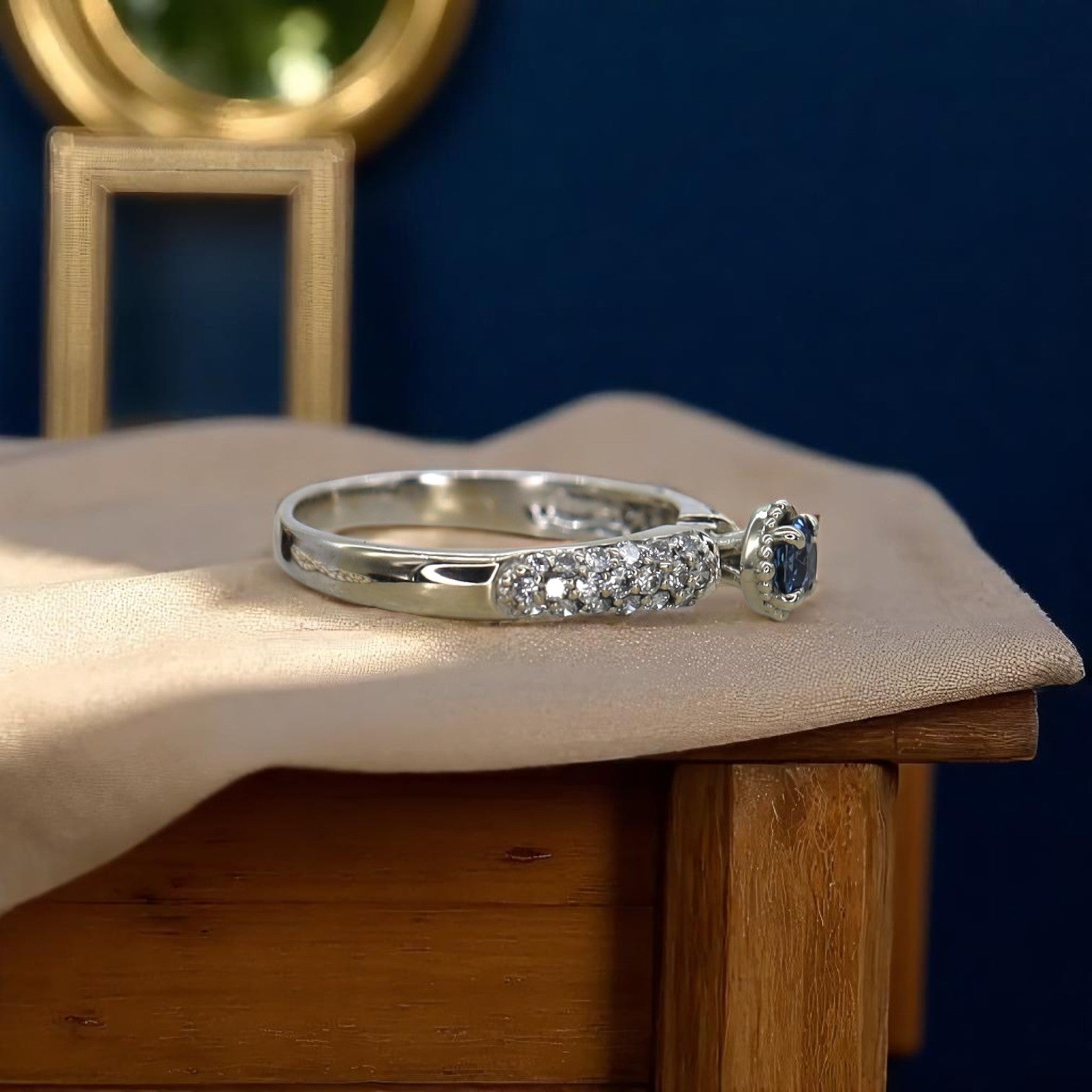 Vintage Sapphire and Diamond Ring in 18k White Gold - Petra Star