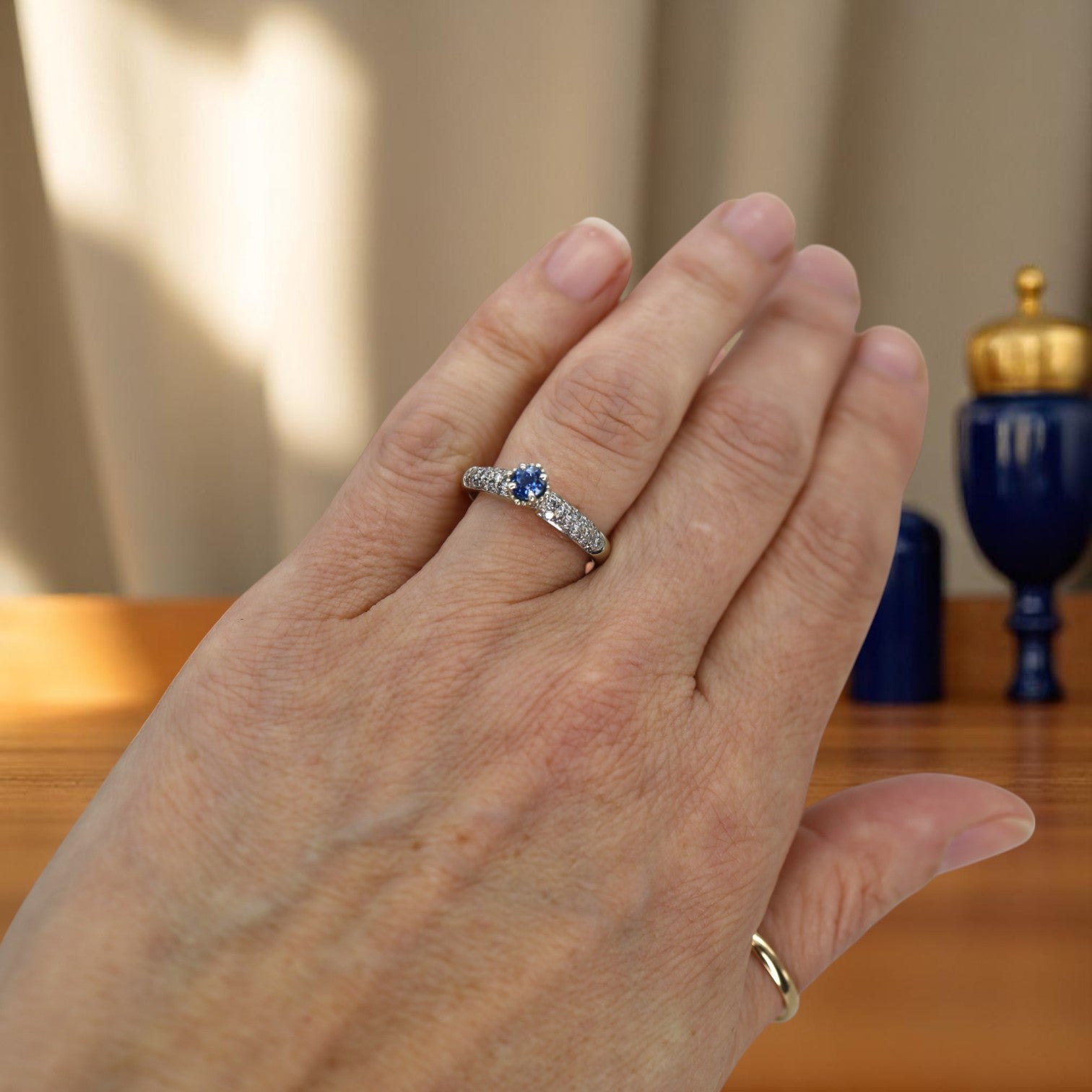 Vintage Sapphire and Diamond Ring in 18k White Gold - Petra Star
