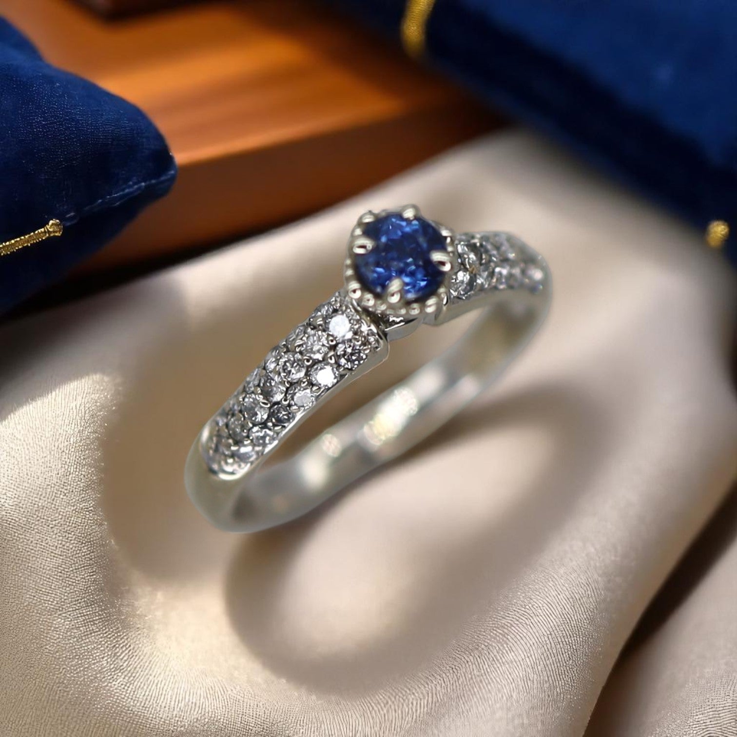 Vintage Sapphire and Diamond Ring in 18k White Gold - Petra Star