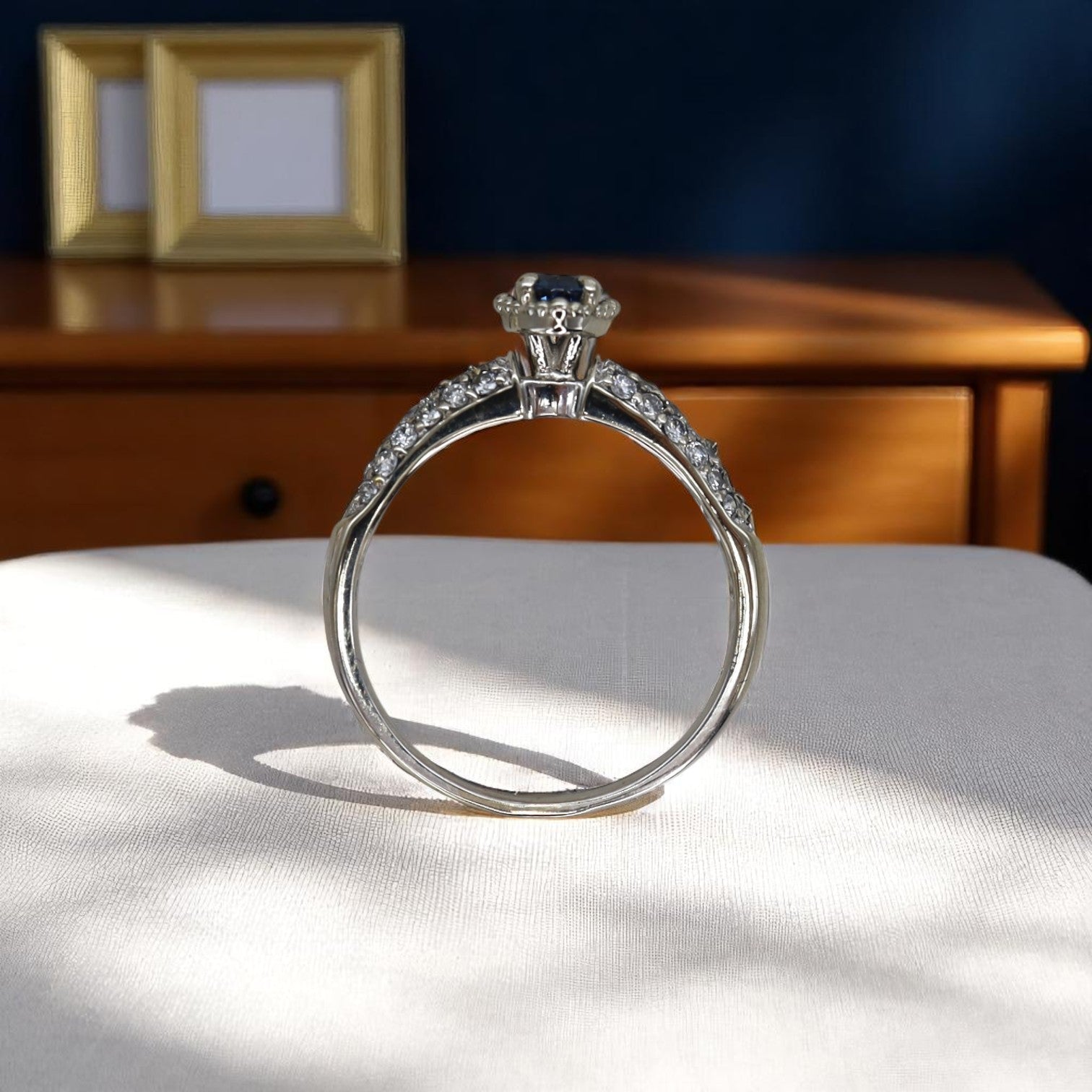 Vintage Sapphire and Diamond Ring in 18k White Gold - Petra Star