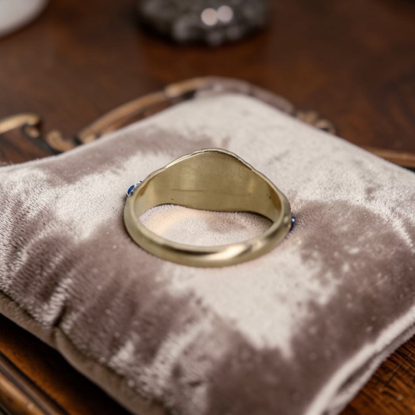 Art Nouveau Signet Ring – Customizable 10k Yellow Gold with Scrollwork Shoulders - Petra Star