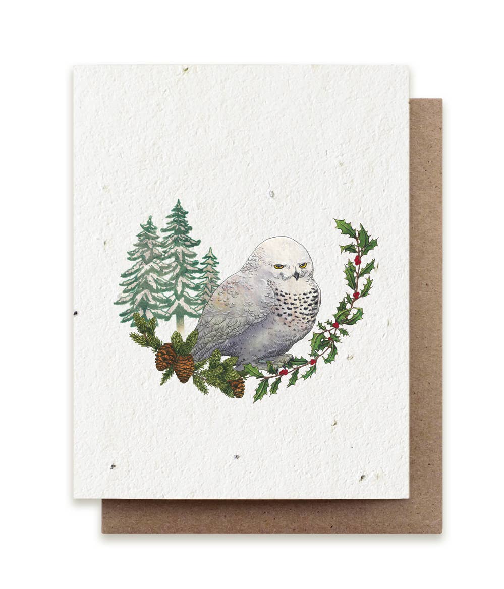 Winter Snowy Owl Plantable Herb Seed Card - Petra Star